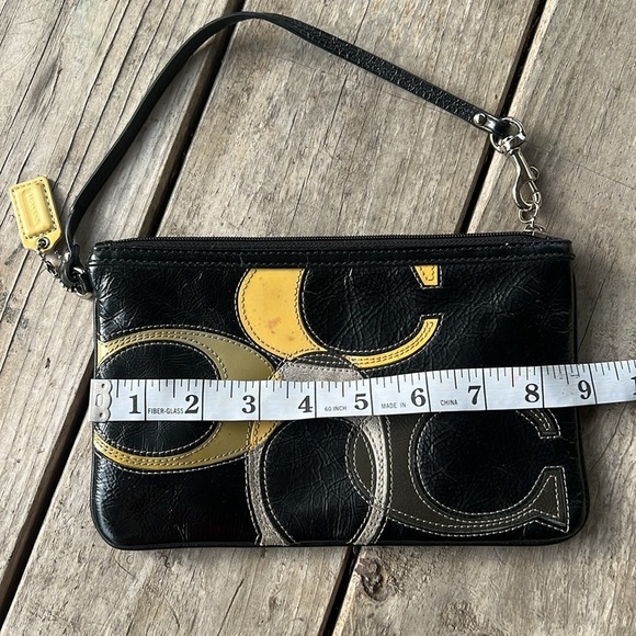 Coach Black Yellow Signature Patchwork Leather Wristlet - Picture 7 of 9